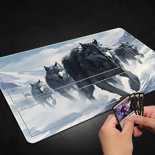 Playmat for MTG, with Free Storage Bags,Game Mat 24 x 14 inches, TCG and Board Game Mat for Cards,Mousepad Desk Mats (with Zones,Magic Mat 4)