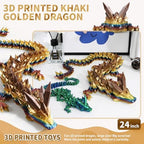 Large 3D Printed Dragon,24 Inch 3D Dragon Toys,Bigger Fidget Crystal Animals Toys, 3D Printed Articulated Animals for Home Office Car Desk Decor (Khaki Gold, 24 inch)