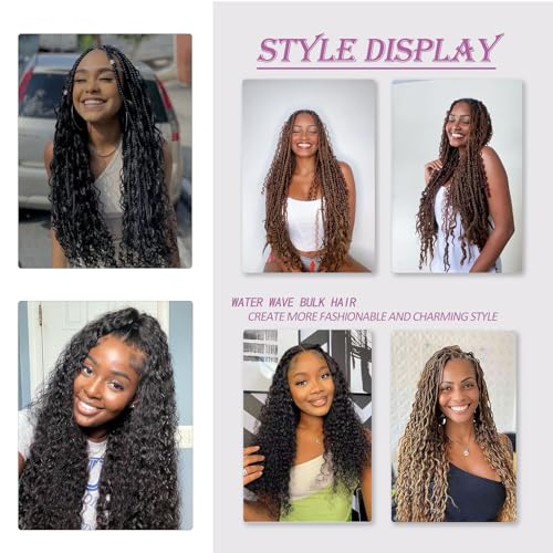 22 Inch Water Wave Bulk hair for Braiding 155g 2Bundle/Pack No Weft Water Wave Bulk hair for Braiding Micro synthetic Braiding Hair for Boho Braids Wet and Wave (,Natural Black #1B)