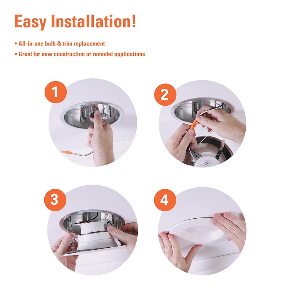HALO RL 5/6 in LED Recessed Light Trim Selectable Color Temperature 2700K 3000K 3500K 4000K 5000K Dimmable Dim to Warm 600 Lumens Wet Location Indoor Outdoor Retrofit Downlight RL56069FSD2W1EWH