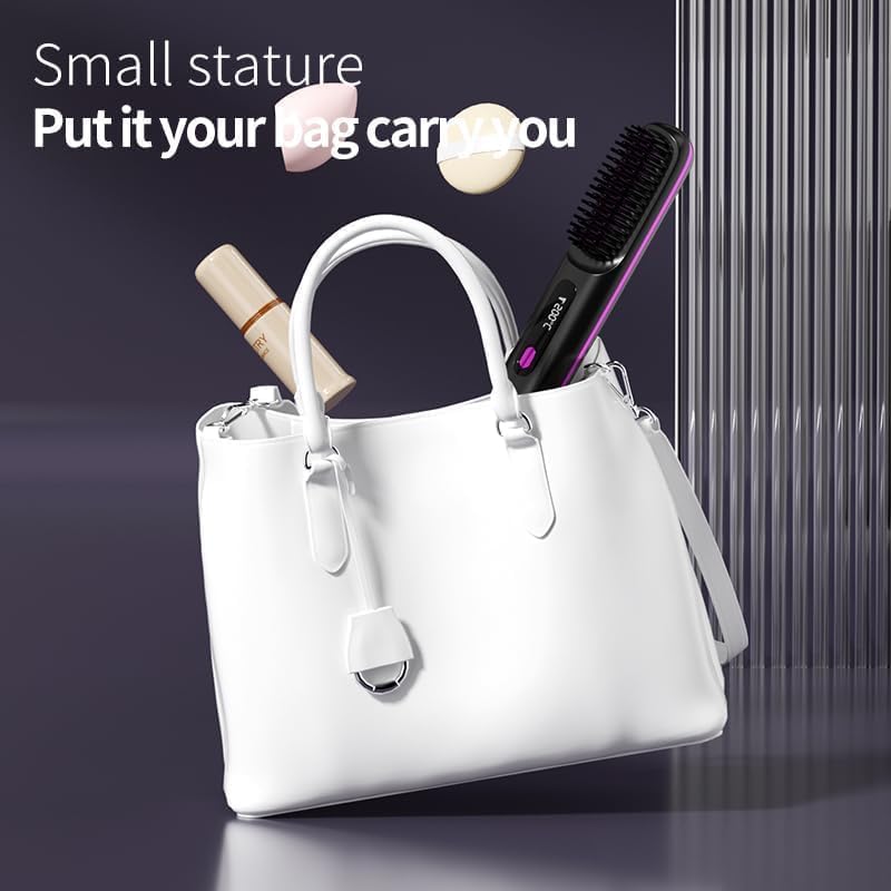 Go Brush Pro Hair Straightener & Curler 2-in-1 – Cordless Comb with Negative Ion, 4000mAh Fast Heating & Portable Travel Design, Rechargeable Brush for Straightening and Curling (1Pcs)
