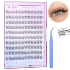 ALICE Self Adhesive Eyelashes Natural Self Adhesive Lash Clusters No Glue Needed Wispy Reusable Press on Lashes Pre-Glue 10-12mm 120pcs C Curl DIY Eyelash Extensions Kit with Lash Tweezers