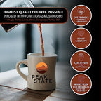 Peak State Coffee with Benefits - Mushroom Coffee Organic Coffee Beans - IMMUNITY BOOST Medium Roast - Low Acid Coffee - Mold Free, Vegan, Paleo, Dairy & Gluten-Free (2 x 12 oz Bags, Whole Bean - $1.14/cup)
