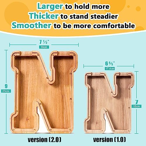 SummiDate Wooden Letter Piggy Bank| Piggy Bank for Boys Girls Toddler| Alphabet N Money Bank| Coin Bank Birthday Gift for Kids|Birthday Gift for Kids (N)
