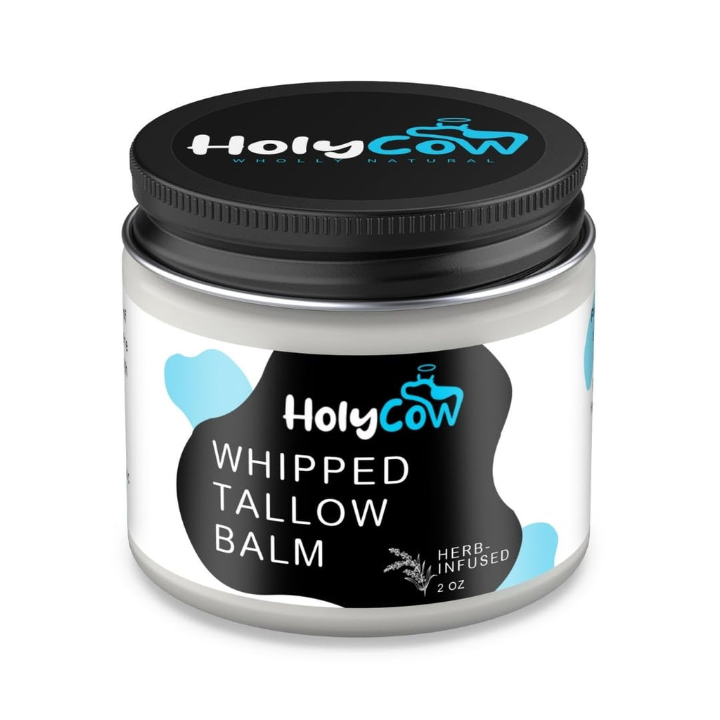 HolyCow Beef Tallow For Skin - Whipped Tallow Balm with Organic Jojoba Oil (Unscented/Herb-Infused), Grass Fed Beef Tallow Face Moisturizer for Eczema, Baby, Lip Balm - Lotion For Extremely Dry Skin