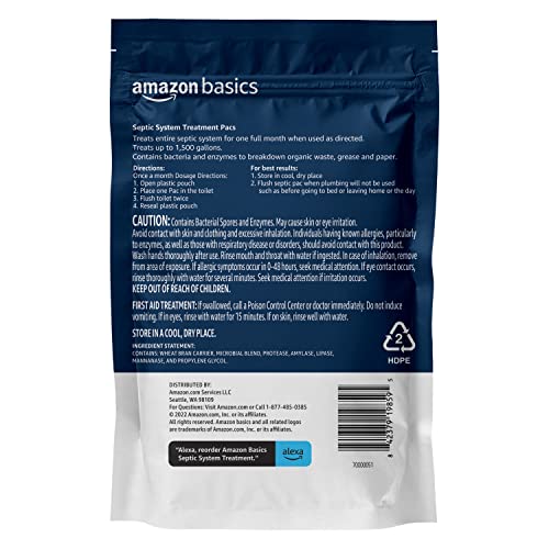 Amazon Basics Septic Treatment Pouch, Unscented, 0.63 oz (Pack of 6), 3 Month Supply, 1.9 oz