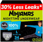 Ninjamas Boys Bedwetting Nighttime Underwear, Size L (64-95+ lbs), 34 Count, Overnight Protection, Ultra Absorbent, Hypoallergenic