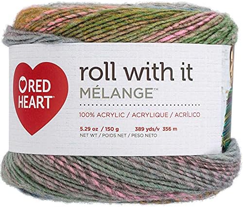 Red Heart Roll with It Melange Green Room E890-0635 (3-Skeins - Same Dye Lot) Worsted Medium #4 Acrylic Yarn for Crocheting and Knitting with Project Bag