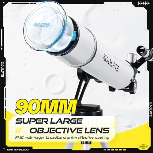 Telescope, 90mm Aperture 700mm - Vertisteel AZ Mounting Base, Highly Adjustable Telescopes, Ideal for Adults, Astronomers & Kids with Carrying Case, Wireless Remote, Phone Adapter (White)