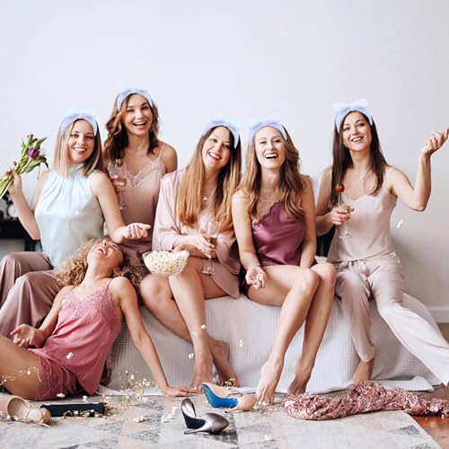 Semato Bachelorette Party Favor Set Bride Spa Headband Bride Headband and Bridesmaid Headband Skincare Headbands for Women Cute Bow Head Bands Party Supplies (Blue)