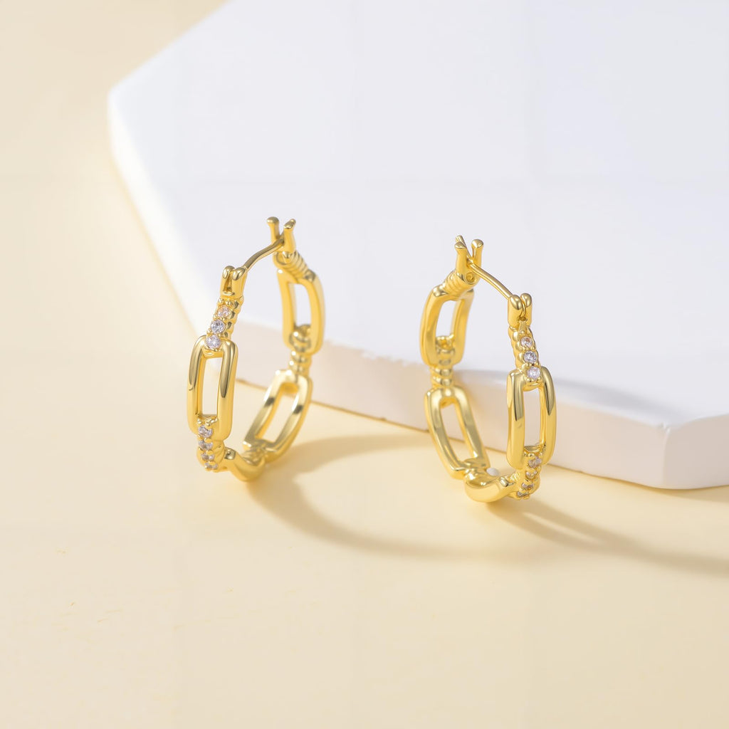 RYHIX 14K Gold Hoop Huggie Earrings for Women Gold Earrings Hoops Earring Trendy Cable Design Womens Earring 25mm