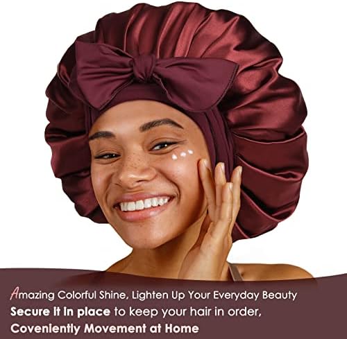 YANIBEST Silk Bonnet for Sleeping Women Satin Bonnet Double Layer Satin Lined Hair Bonnet with Tie Band Curly Hair