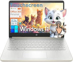 HP Touchscreen Laptop Computer for College Student Home Study, 1-Year Office, 16GB RAM, 512GB PCIe SSD, Intel Processor, 14 inch, WiFi 6, Bluetooth, HDMI, Windows 11 Home S, Pale Gold
