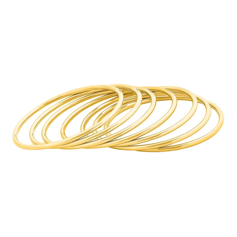 Edforce Stainless Steel Glossy Thin Round Bangle Bracelet Set for Women, Set of 7 (Gold, 7.8)