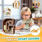 Summidate Wooden Letter Piggy Bank, Extra Thick Large Capacity Piggy Bank for Kids Boys Girls Toddler, Alphabet G Money Bank| Coin Box Birthday, Christmas, Festival