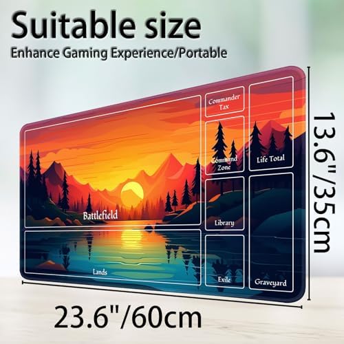 for MTG Game Playmat, for Magic TCG Rubber Play mat,Tabletop Card Playmats with Smooth Surface,Trading Card Inked Game Mat with New Zones,Battle Game,Sunset Forest