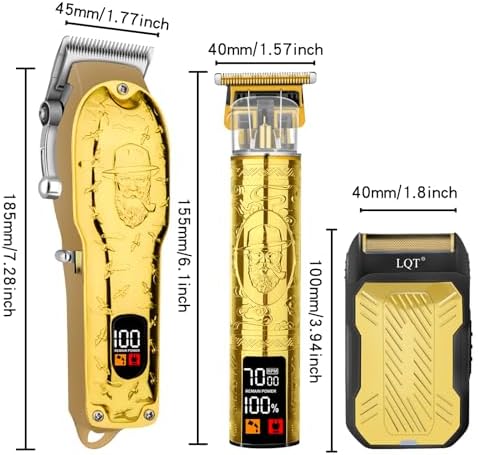 Professional Hair Clipper Set for Men Electric Shaver Razor Cordless Hair Cutting Barber Clippers Beard Trimmer Men’s Grooming Kit Gifts for him (Gold)
