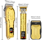 Professional Hair Clipper Set for Men Electric Shaver Razor Cordless Hair Cutting Barber Clippers Beard Trimmer Men’s Grooming Kit Gifts for him (Gold)