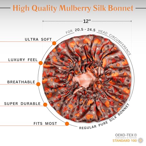 NOCHKA 100% Mulberry Silk Bonnet for Women Hair Care, Double Layered, Silk Hair Wrap for Sleeping with Elastic Stay On (Acorn)