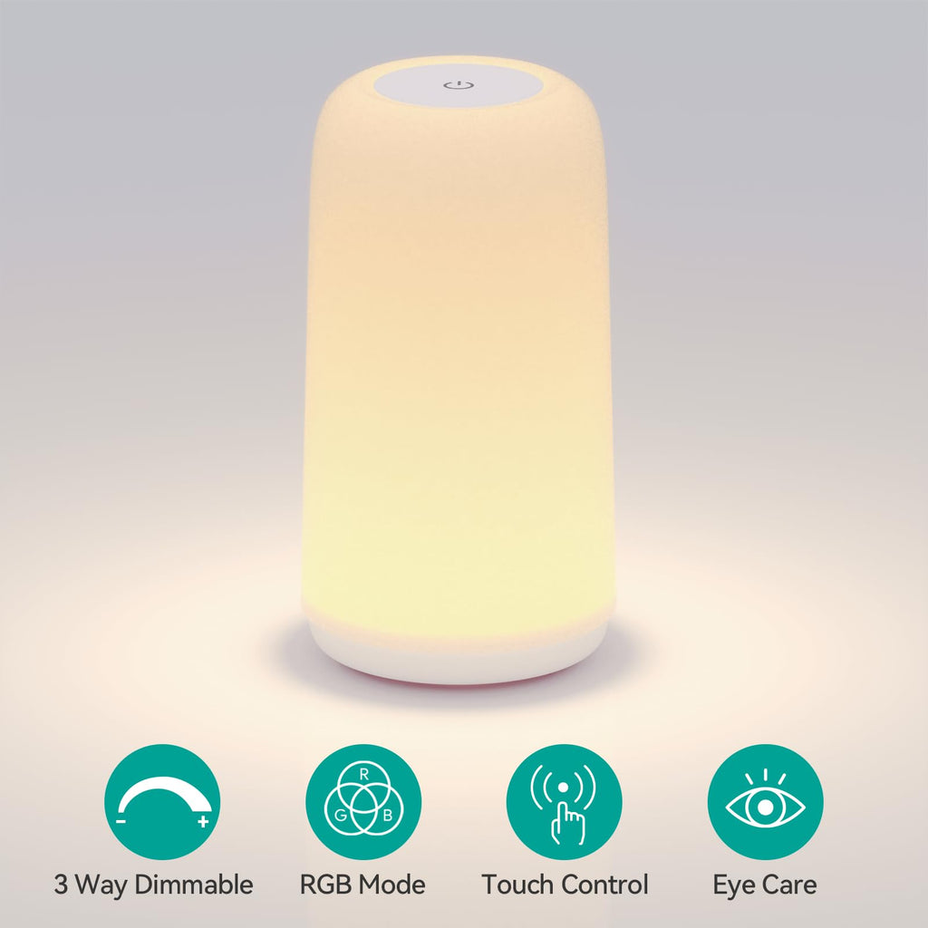 ROOTRO Touch Bedside Table Lamp, [Sleek Design & RGB Mode] 3 Way Dimmable Small Lamp for Bedroom, LED Lamp with Warm White Lights, Multi-Color Smart Nightstand Lamp for for Living Room Home Gifts