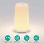 ROOTRO Touch Bedside Table Lamp, [Sleek Design & RGB Mode] 3 Way Dimmable Small Lamp for Bedroom, LED Lamp with Warm White Lights, Multi-Color Smart Nightstand Lamp for for Living Room Home Gifts