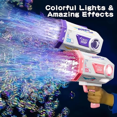 BOMOCO Bubble Gun, 125 Holes Bubble Machine Bubbles for Kids Age 3-12, Bubble Blaster Gun with Bubble Solution Summer Outdoor Bubble Toys Birthday Wedding Party Favors Bubble Maker Blower,Pink