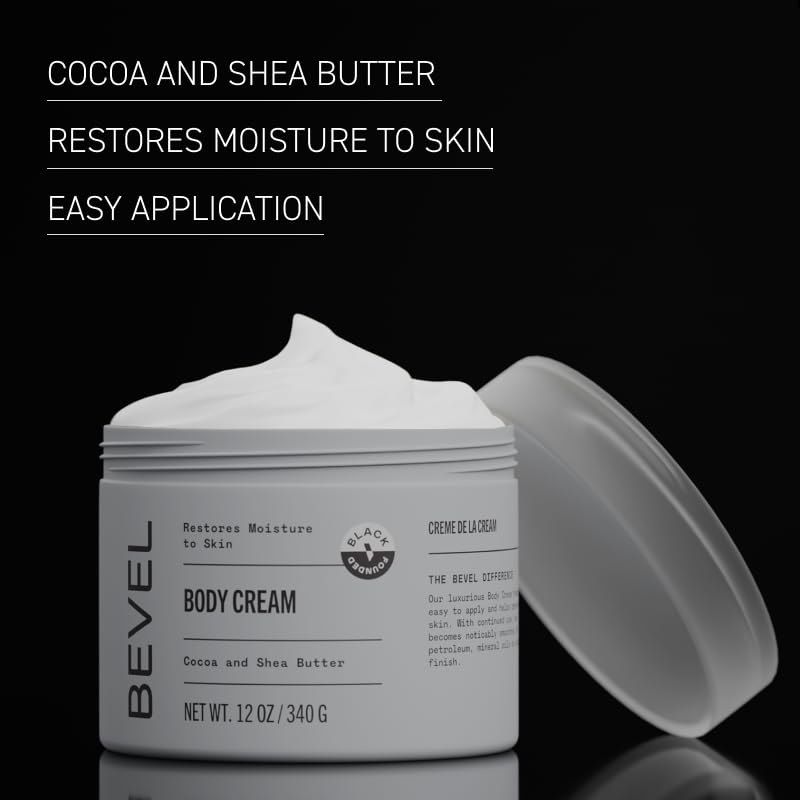 Bevel Body Cream, Luxury Body Lotion for Men, Dermatologist Tested & Hypoallergenic Moisturizer, Men's Lotion for Dry Skin, Cocoa & Shea Butter, Paraben Free, Petroleum Free, Supreme Oak Scent, 12 oz