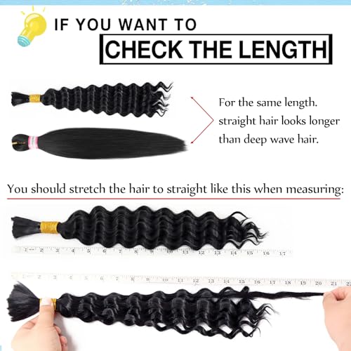 18 Inch Deep Wave Bulk Hair for Braiding 2 Bundles 200g Natural Black Curly Braiding Hair for Boho Braids Micro Twist No Weft Wet and Wavy Extensions