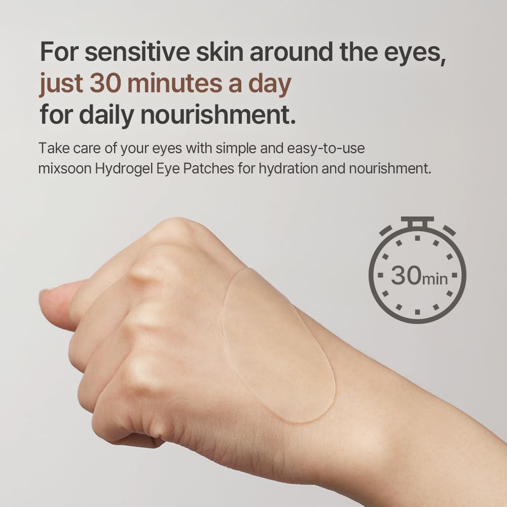 mixsoon Bean Hydrogel Eye Patch 84 g / 2.96 oz. (30 pairs) Korean Glass Skin Care Under Patch Hydrating Radiance Easy Patch fore Korean Glass SKin Care