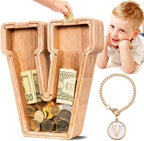 SummiDate Wooden Letter Piggy Bank| Piggy Bank for Boys Girls Toddler| Alphabet V Money Bank| Coin Bank Birthday Gift for Kids|Birthday Gift for Kids (V)