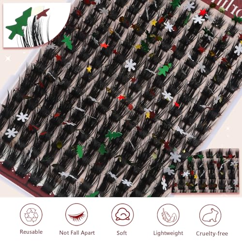 Glitter Lashes Glitter Lash Clusters 10-20mm Cluster Eyelash Extensions 168Pcs Fluffy Lash Clusters C Curl Individual Lashes for New Year Christmas Halloween Cosplay Party False Eyelashes, by Anforlin