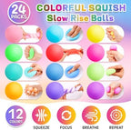 24 Pack Stress Balls for Kids Adults,Slow Rising Stress Ball, Fidget Toys for Anxiety Relief,Hand Therapy Sensory Squishy Ball,Bulk Squeeze Balls,Party Favors Classroom Prizes Goodie Bag Stuffers(2")