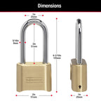 Master Lock Brass Combination Lock, Gate Lock for Outdoor Fence or Shed, Customizable Combination Padlock with Extended 2-1/4-Inch-Long Shackle, 2 Pack, 175LHEC2