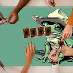 TCG Playmat Board Game Mat Plus 50 Pcs Card Sleeves, 24 x 14 Table Mats Game Mousepad with Soft Surface Non-Slip Base for MTG RPG CCG Trading Card Game Playmats, Green Frog