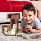 Summidate Large Wooden Piggy Bank for Kids Adults, Alphabets Letter A-Z Piggy Bank for Boys Girls, Coins Bills Change Bank Box Personalized Initial Name Kids Money Bank for Birthday Present and Decor