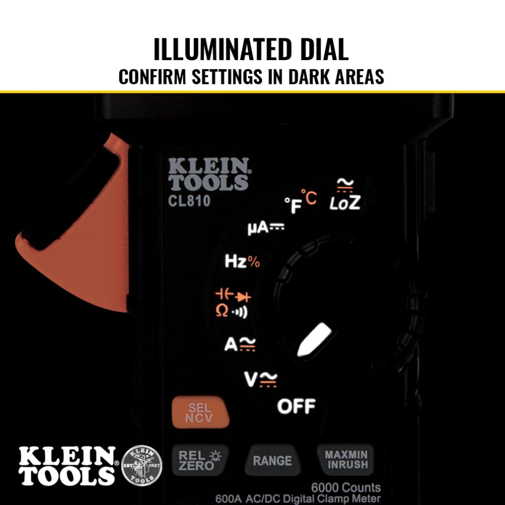 Klein Tools CL810 Digital Clamp Meter, Auto Ranging TRMS, AC/DC Volt/Current, LoZ, Continuity, Frequency, Capacitance, NCVT, Temp, More 1000V, Flashlight