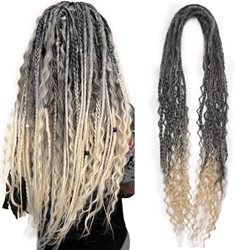 Boho Dread Synthetic Double Ended Dreadlock Extensions with Boho Box Braids 24inches 10 Strands Thin Soft Black to Blonde DE Dreadlock Extensions (Boho 10 Strands, T1B/613)