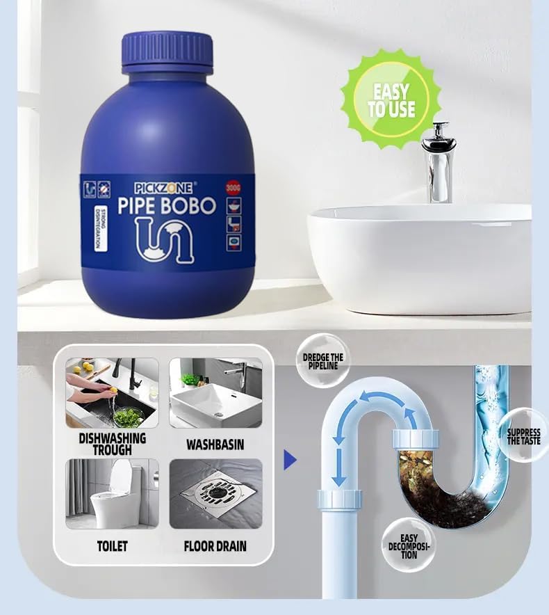 Pipe Bobo Drain Cleaner, Professional Strength Pipe Dredging Formula for Kitchen Sinks, Shower Drains, Tubs, Dissolves Blockages (3Pcs)