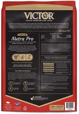 Victor Super Premium Dog Food – Purpose - Nutra Pro – Gluten Free, High Protein Low Carb Dry Dog Food for Active Dogs of All Ages – Ideal for Sporting Dogs, Pregnant or Nursing Dogs & Puppies, 15lbs