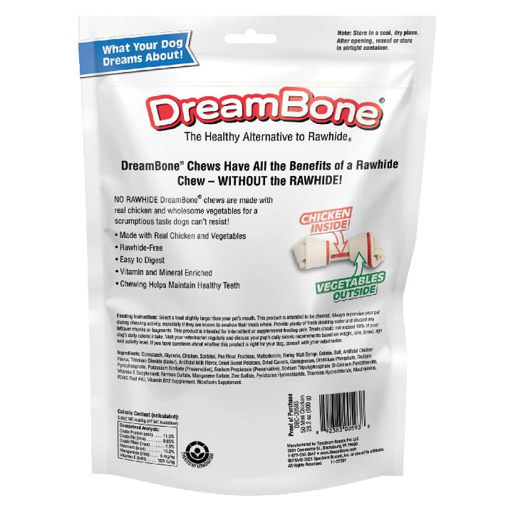 DreamBone Mini Bone Rawhide-Free Dog Treats With Real Protein, 50 Count