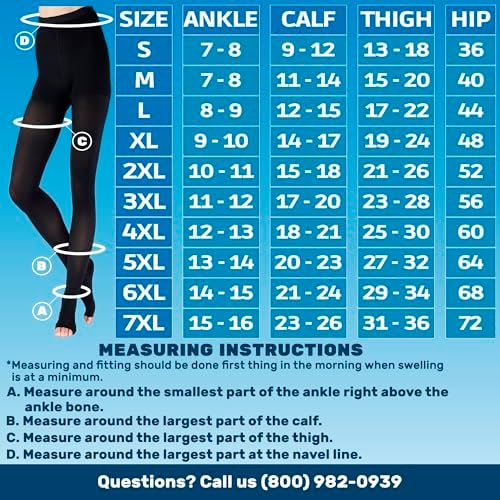 ABSOLUTE SUPPORT Plus Size Toeless Compression Tights for Women 20-30mmHg, Womens Opaque Compression Pantyhose with Plus Size for DVT, Reticular Veins, Superficial Thrombophlebitis, Black, 5X-Large