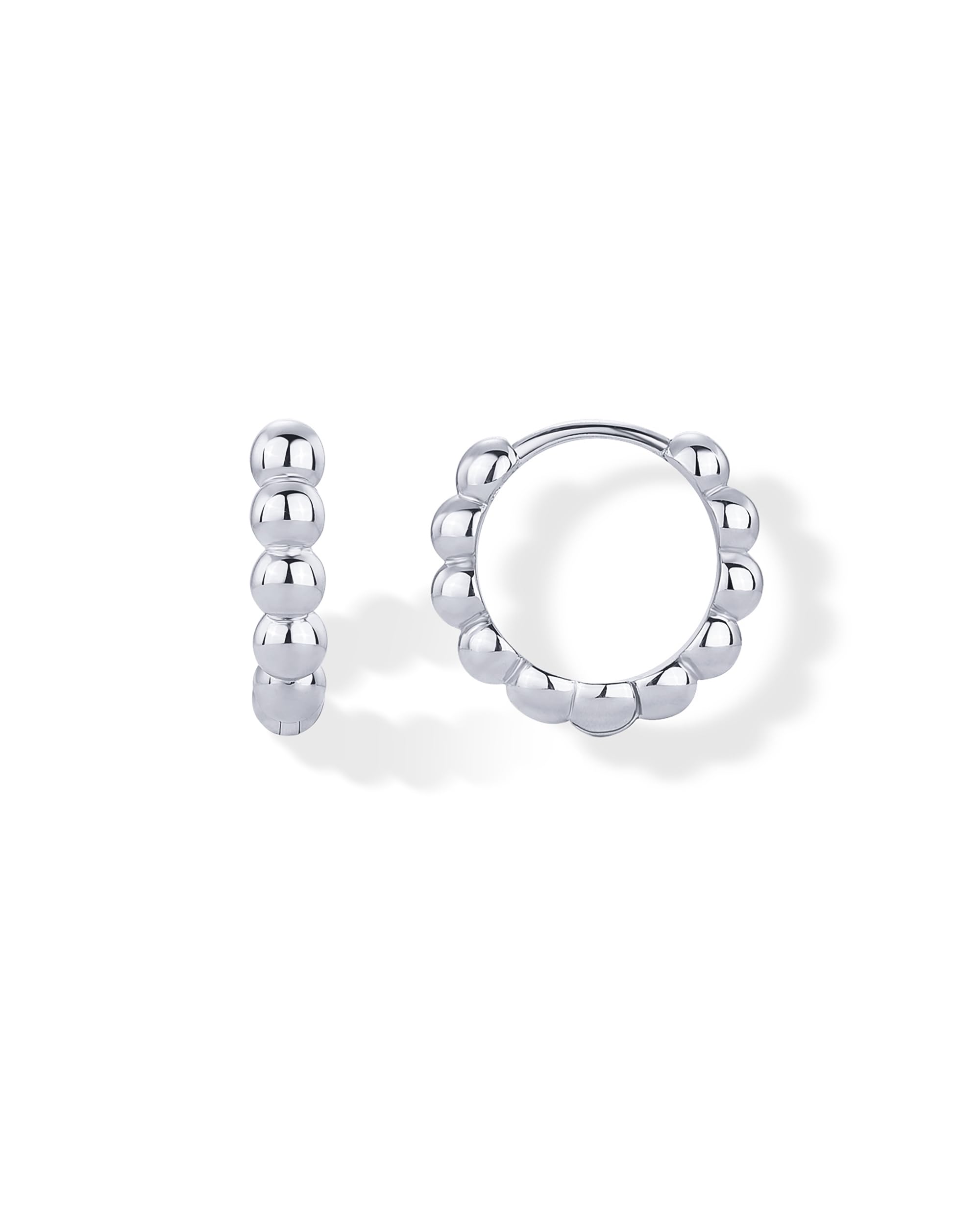 PAVOI 925 Sterling Silver Huggie Earrings, White Gold, Size 14 Millimeters
