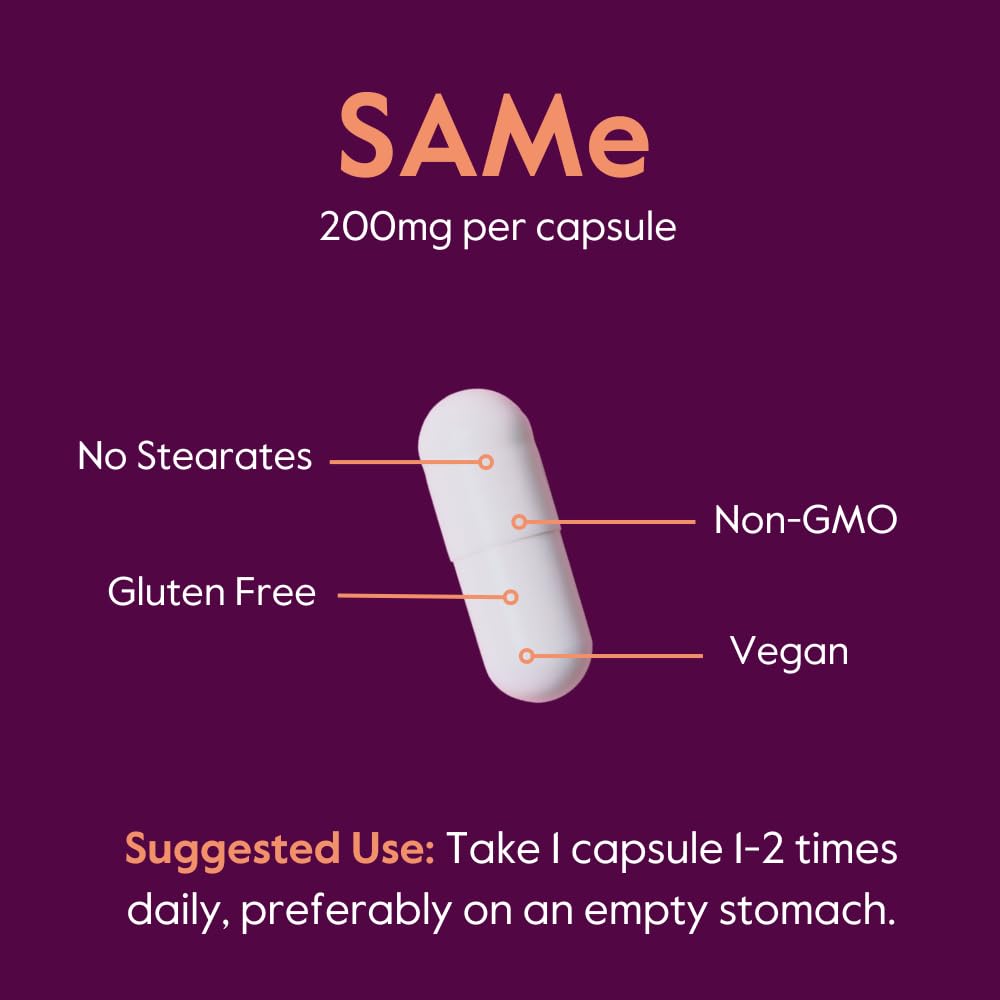 BESTVITE SAM-e 200mg Stabilized (60 Vegetarian Capsules) - Easy to Swallow Capsule Form - No Enteric Coat Needed - No Titanium Dioxide - No Stearates - Vegan - Non GMO - Gluten Free