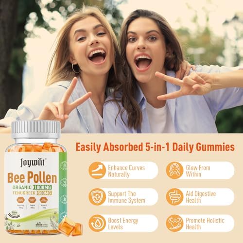 Bee Pollen 1000mg Sugar Free Gummies for Breast Growth, w/Fenugreek, Royal Jelly, Propolis, Organic Bee Pollen Supplement for Women, Rich in Vitamin E, Strengthen Immunity & Skin Care