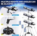 Telescope for Adults & Kids 80mm Aperture 600mm, Telescope for Adults High Powered, Beginners in Astronomy to See Planet, with Phone Adapter and Moon Filter, Carry Bag, Gray