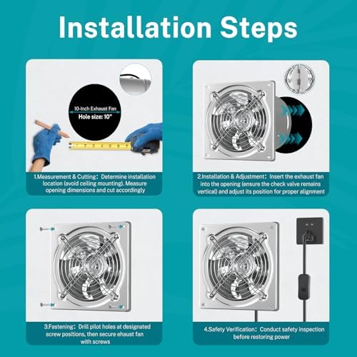 HG Power 10 Inch Metal Exhaust Fan with Switch, Powerful Garage Exhaust Fan with Damper, Potable Wall Mount Fan Fume Extractor Ventilation Fan for Shop, Shed, Basement, Chicken Coop, Silver