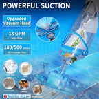 LANCHEZ Cordless Pool Vacuum with Telescopic Pole, Wide Vacuum Head, Handheld Rechargeable Pool Cleaner, 1H Run Time, 18 GPM for Sand, Silt & Leaves in Inground & Above Ground Pools, Hot Tub and Spa