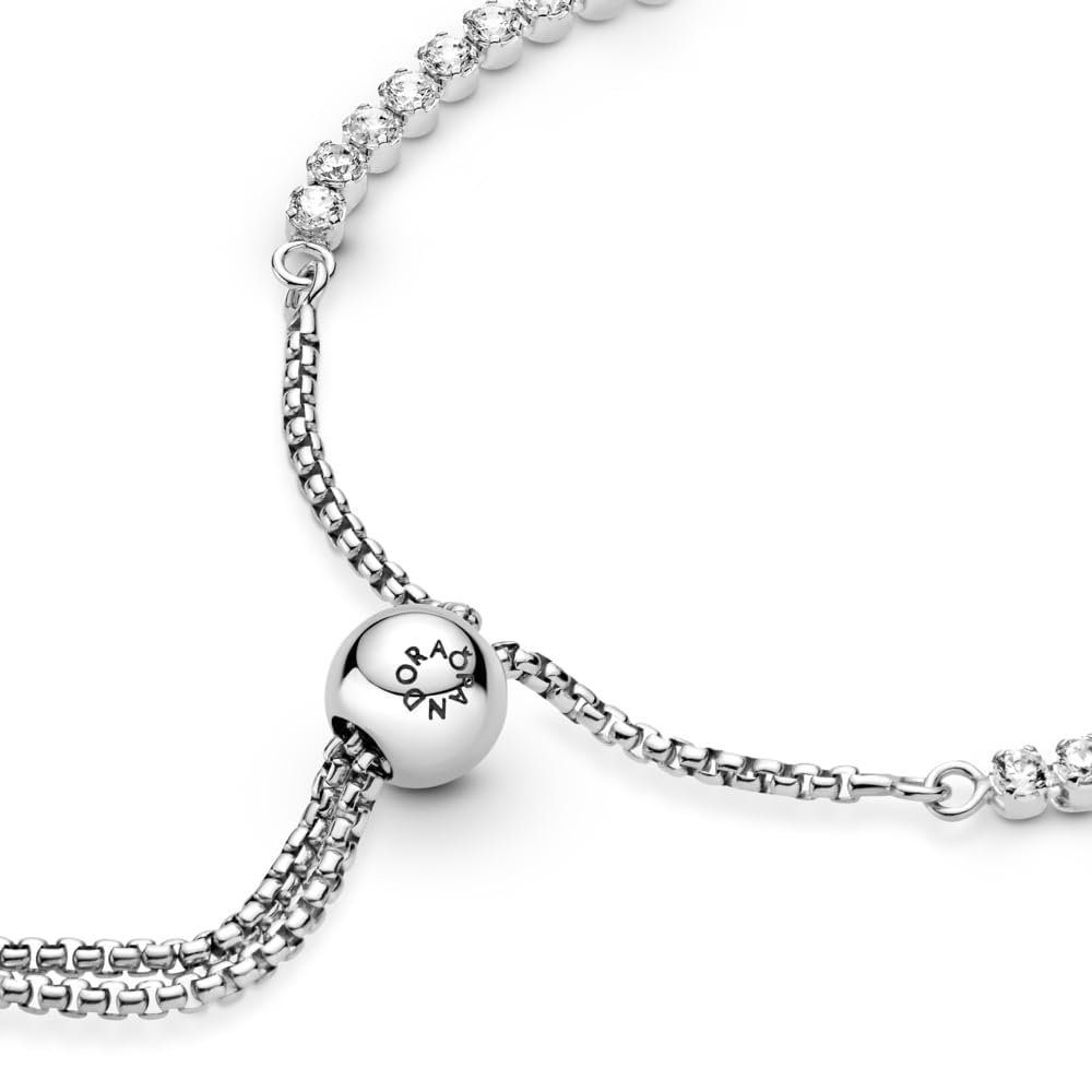 PANDORA Sparkling Slider Tennis Bracelet - Adjustable Slider Bracelet - Jewelry for Women with Gift Box - Sterling Silver & Cubic Zirconia - 9.8"