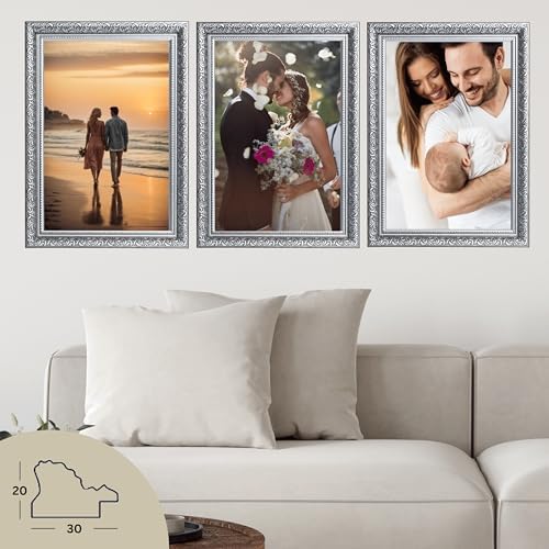 VictoR 6x8 Picture Frame Rubens Black Silver - Picture Frames 6x8 - with Shutterproof Acrylic Glass - Antique - Black 6 by 8