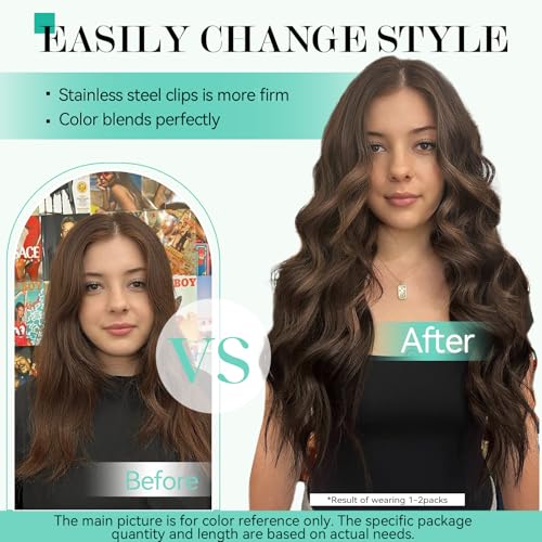 Ukira Medium Brown Hair Extensions Clip in Real Human Hair, 15 Inch 70g 7pcs Clip in Hair Extensions Real Human Hair, Ntural Straight Remy Human Hair Extensions Clip ins for Women